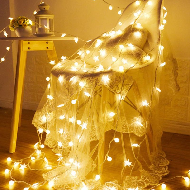 LED Lamp String Glitter Gold Stars String Elegant Holiday Design