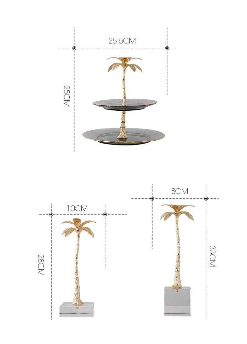 Light Luxury Brass Decor Plate Fruit Coconut Tree Ornament Creative Decoration for Bedroom