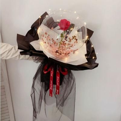 Transparent Bobo Balloons 22in 24in 36in LED Luminous Balloon Rose Bouquet Round Clear Valentines Day Mother&prime; S Day Gift