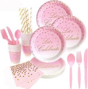 168PCS Party Disposable Tableware Paper Cup Plate Napkins Party Decorations