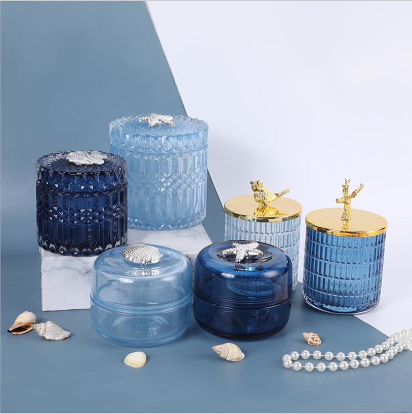 Factory Price Luxury Glass Candle Jar Ocean Set Round Glass Candle Holder with Shell and Starfish Lid