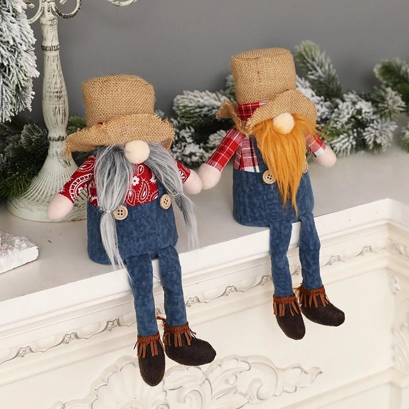 Cross-Border New Christmas Long Legs Mbrudoff Doll Cowboy Hat Faceless Doll Window Sitting Ornaments