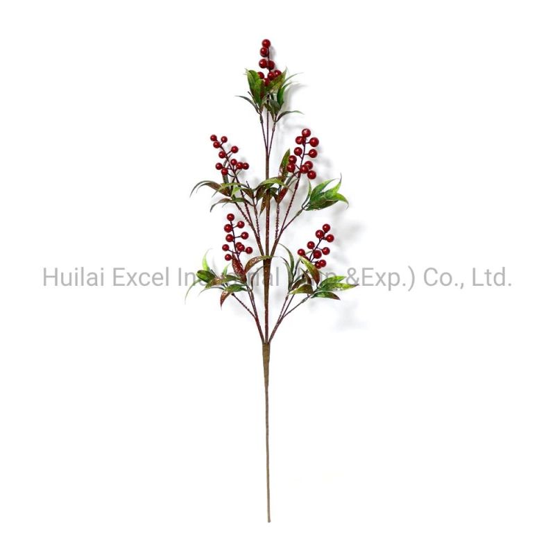 Christmas Floral Picks Red Berry Branches Green Leaves Spray Glitter