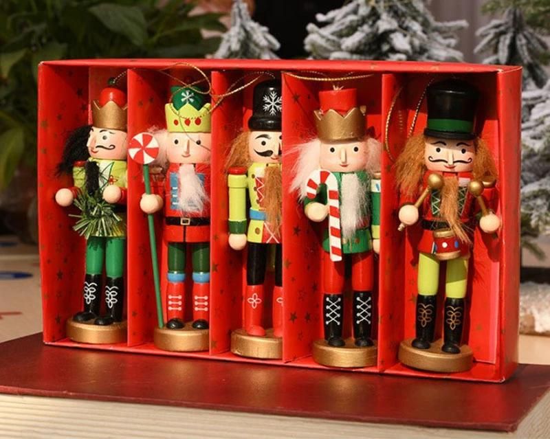 New Funny Wooden Nutcracker Ornament 5-Piece Box Set, 5-Inch