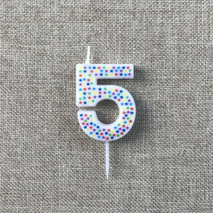 Cute Novelty White Number Birthday Candle with Star Print