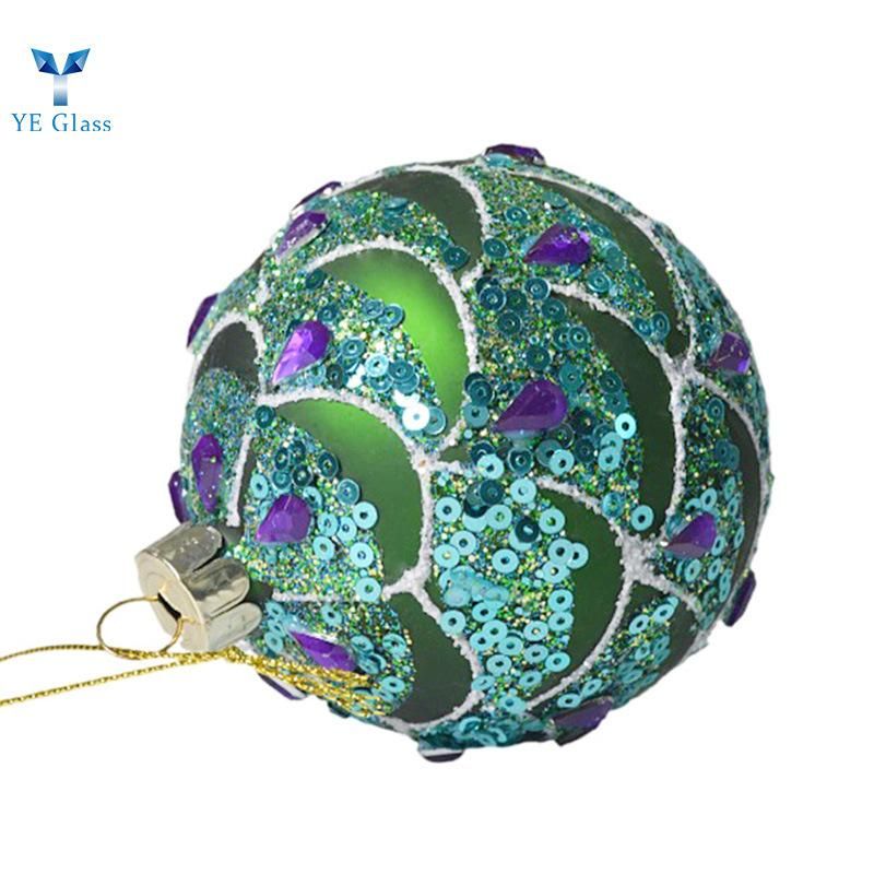 Customized Green Round Blue Sequins Arc Grain Glass Decoration Balls