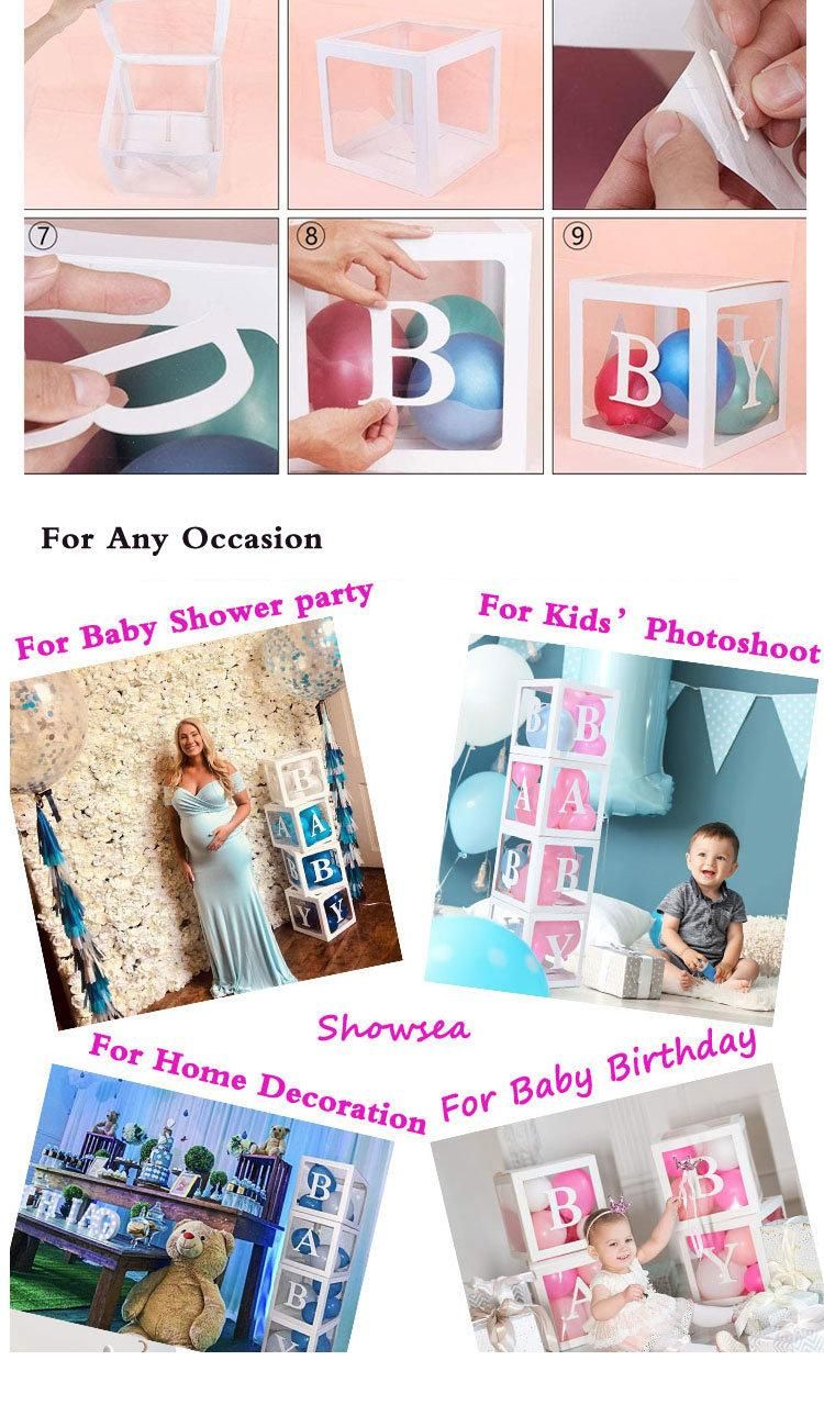 Blocks Transparent Baby Balloons Box DIY Baby Shower White Boxes Custom Letter Baby Love One Birthday Party Decorations