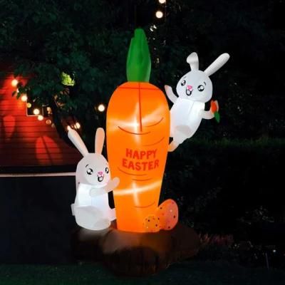 Happy Easter Inflatable Bunny Rabbit Carrot with LED Light Blow up Yard Decoration