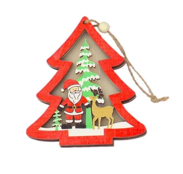 Christmas Tree Decorations Luminous Wooden Color Ornaments Christmas Tree Pendant