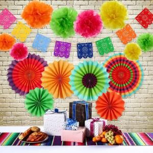 Mexican Style Tablecloth Paper Fflower Colorful Banner Children Birthday Party Decorations