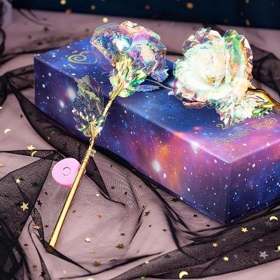 Hot Selling Valentines Rainbow Galaxy Rose Flower 24K Gold with Box