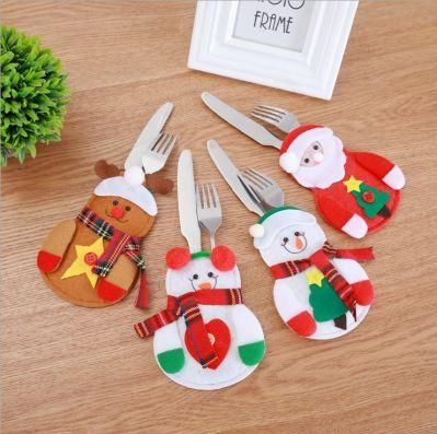 Christmas Snowman Santa Table Cutlery Decorative Cover Bag Knives and Forks Cover Set for Christmas