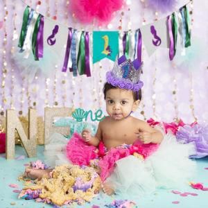 Amazon Hot Selling Children&prime;s Mermaid Birthday Party Cake Insert Table Dress Set