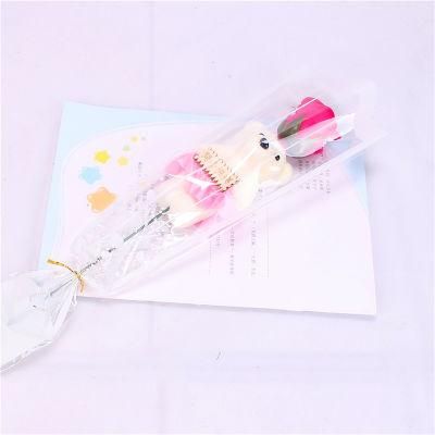 Soap Flower Roses Single Rose Gift with Teddy Bear, Wrapping Paper Gift
