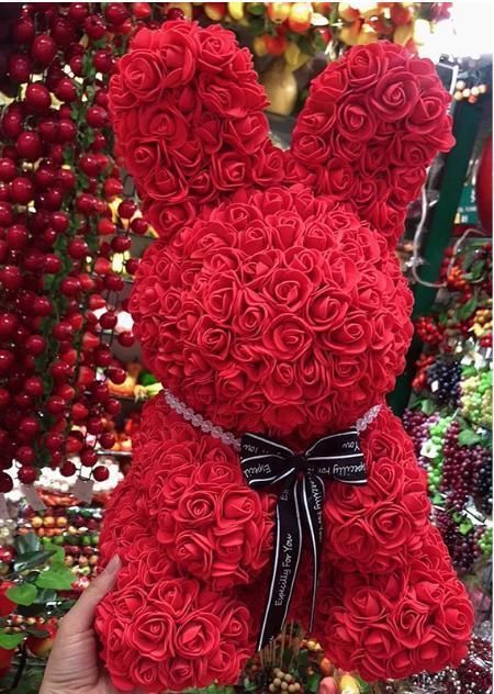 Amazon Hot Sale colorful 42cm High Foam Rose Flower Rabbit for Valentine Gift