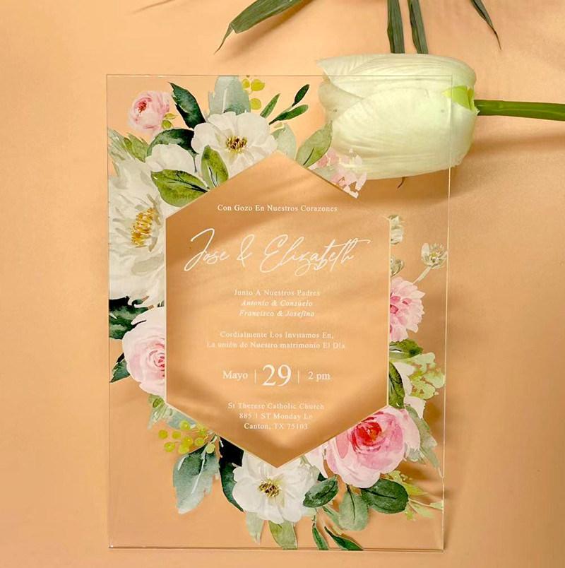 Custom Elegant Design Acrylic Printing Menu Save The Date Wedding Invitations Cards