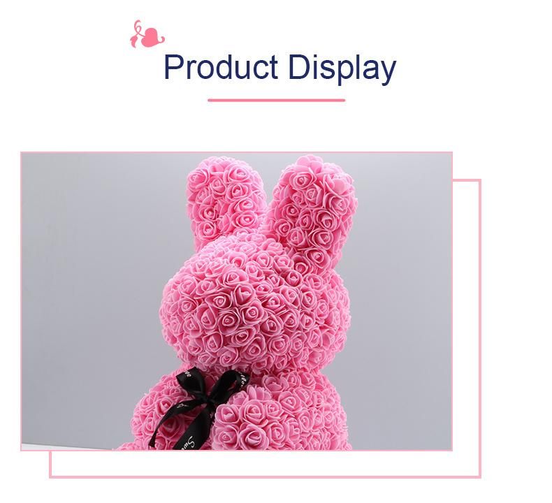 Hot Sale Factory Supply 40cm Artificial Foam Eternal Flower Rose Teddy Bear Rabbit with Gift Box for Christmas Valentine′s