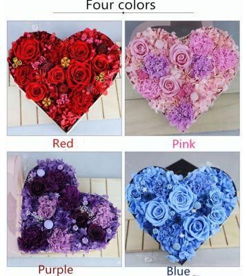 2018 New Style Romantic Valentines&prime; Day Gift Preserved Roses Flower in Heart Gift Box
