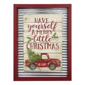 Galvanized Corrugated Distressed Wood Framed Red Truck Wall Art Christmas Sign Plaque