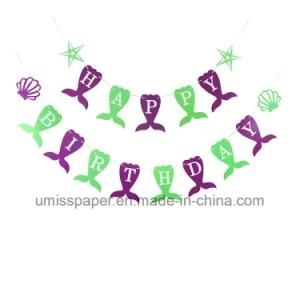 Umiss Paper Bunting Mermaid Happy Birthday Banner for Birthday Party Decoration