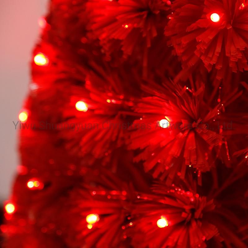 45-300cm Green PVC Fiber Optica Artificial Christmas Tree with LED Flower Leaf Pinecone Snow Red Berry