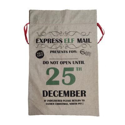 Custom Red Ribbon Large Burlap Christmas Gifts Sack Jute Santa Sacks