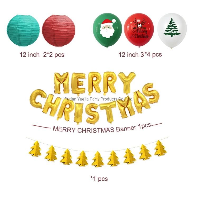 Merry Christmas Banner 3D Tree Garland Bunting Paper Lantern Foil Latex Balloon Decoration Set Party Supplies