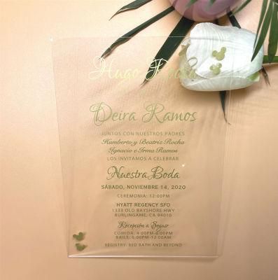 Personality Designs Acrylic Laser Cutting Gold Printing Wedding Invitation Card