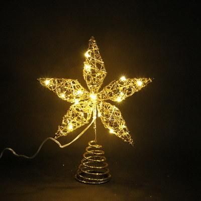 BSCI Factory Sale 20*6*25cm+T20L; Gold Iron Material Tree Top Star with Glitter and Light