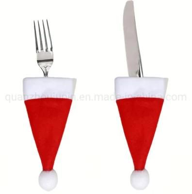 OEM Christmas Mini Christmas Hat Cutlery Egg Knife Spoon Fork Decorative Bag