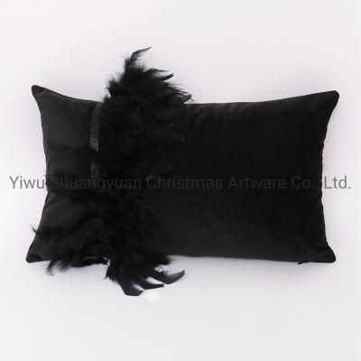 New Design Christmas Bolster Pillow with Feather for Holiday Wedding Party Home Decoration Hook Ornament Craft Gifts