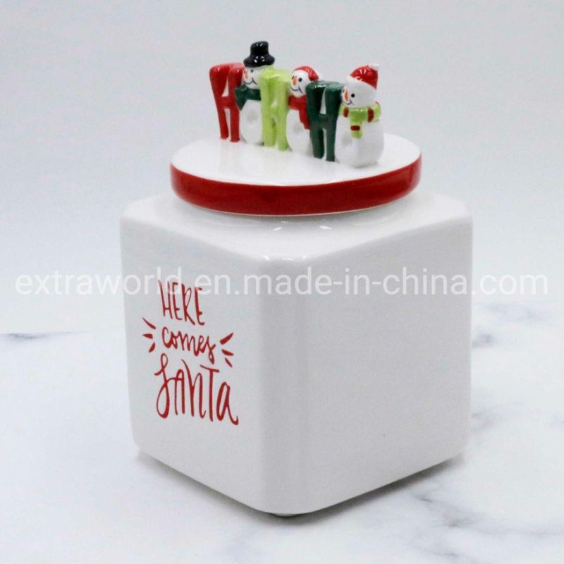 Handmade Ceramic Kitchenware Christmas Santa Claus Candy Jar with Lid