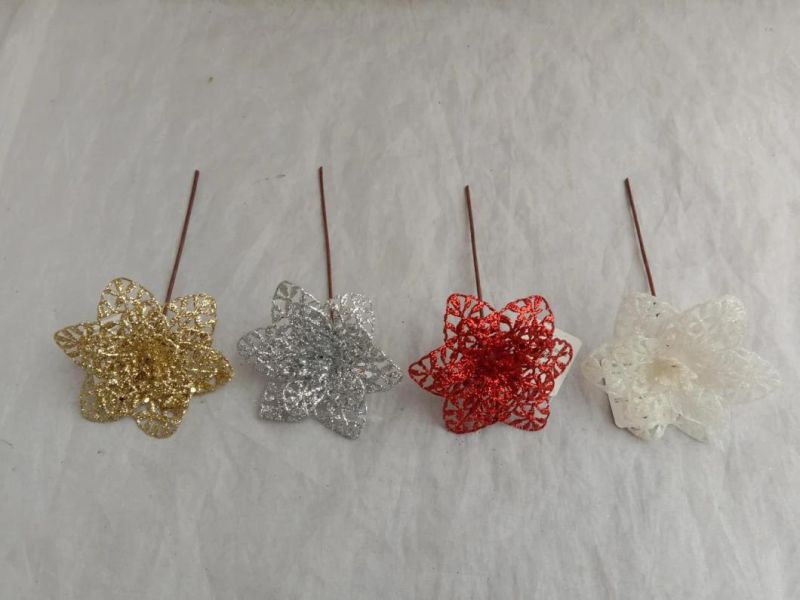 Glitter Powder Leaf Branch Flower Arrangement for Christmas Party Tree Venun Hanging Decoration