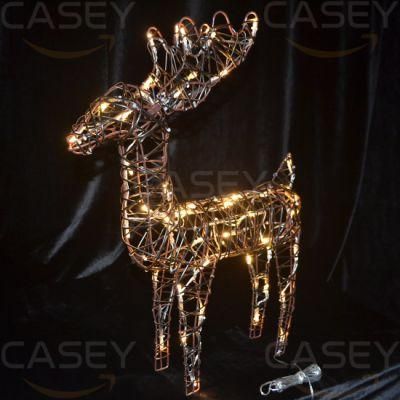 Christmas Reindeer Head Golden Deer with 8h Timer Wire Ratten with 30 LEDs Warm White LED String Lights with Timer for Xmas Tree, Party