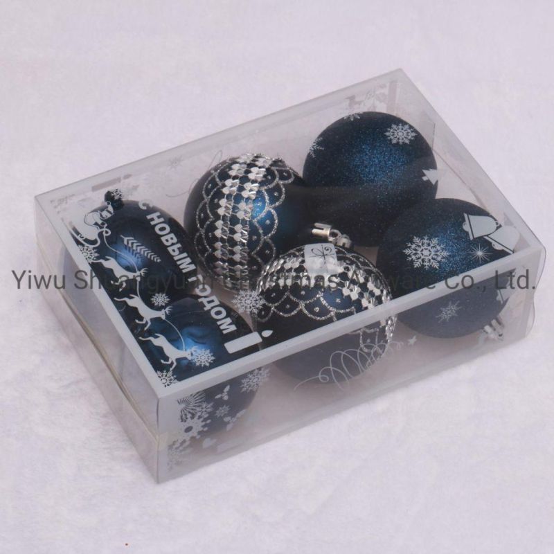 7cm Dark Blue Plastic Christmas Pattern Ball for Decoration