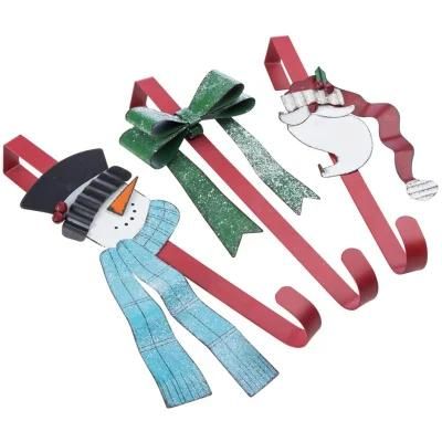 3PCS 14&quot; Wreath Hanger Metal Door Hanger with Santa Claus, Snowman, Bow-Knot for Front Door Christmas Decoration