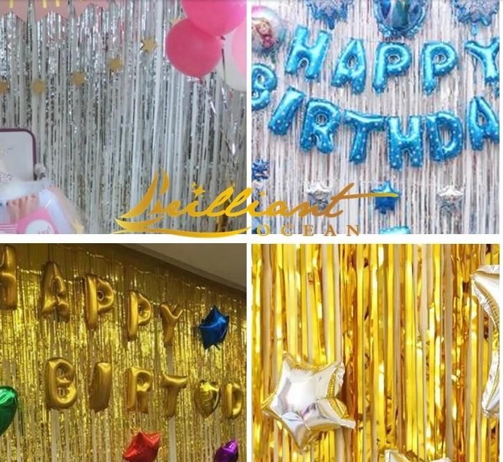 Metallic Tinsel Foil Fringet Baby Shower Gender Reveal Curtains Photo Backdrop Silver Tinsel Party Decorations