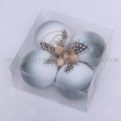 New Design Christmas Shiny Grey Ball with Feather for Holiday Wedding Party Decoration Supplies Hook Ornament Craft Gifts