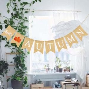 Autumn Burlap Banne Hanging Sign Garland Pennant Photo Booth Props