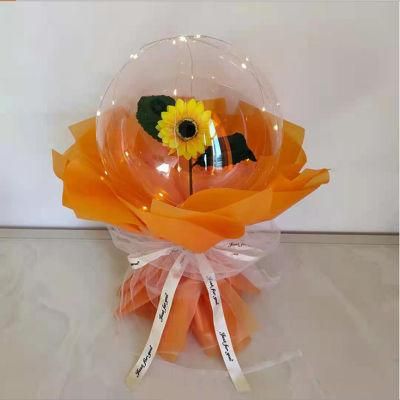 Artificial Yellow Sun Flower Rose LED Light Bobo Balloon Bouquet Wholesale Senior Graduation Wedding Mother&prime; S Day Teacheris Day Gift