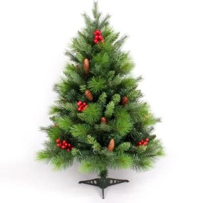 Yh1911 Hot Sale Artificial Xmas Tree with Pine Cone Red Berry Pine Needle Table Top Christmas Tree