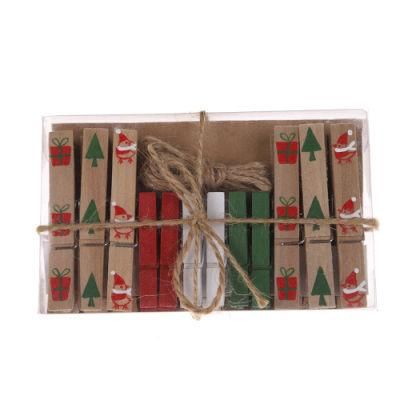 2021 Christmas Wooden Pegs Paper Photo Clip with Linen String