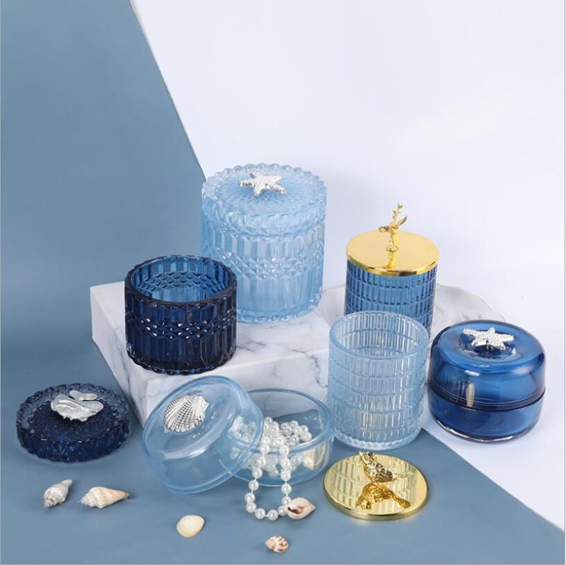 Factory Price Luxury Glass Candle Jar Ocean Set Round Glass Candle Holder with Shell and Starfish Lid