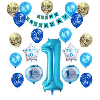 Hot Sell I Am One 1st Birthday Boy Baby Balloons Showsea First Birthday Blue Party Decorations