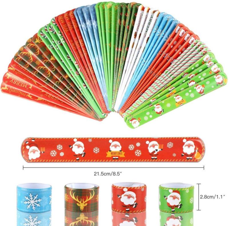 Christmas Slap Bracelets Snap Bracelets Bulk Print Snowflake Santa Merry Christmas Happy New Year Craft Xmas Party Bag Fillers Christmas Party Favor