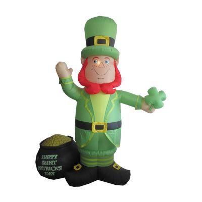 St. Patrick Day Inflatable Leprechaun with Shamrock Pot with Coins