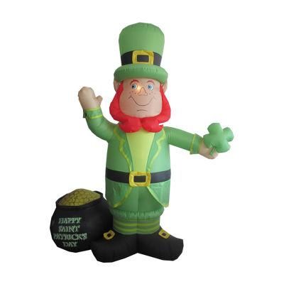 St. Patrick Day Inflatable Leprechaun with Shamrock Pot with Coins