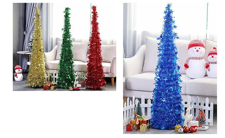 Collapsable Christmas Tree, 6 FT Pop up Tinsel Collapsible Xmas Tree with Stand for Indoor and Outdoor Home Holiday Decoration