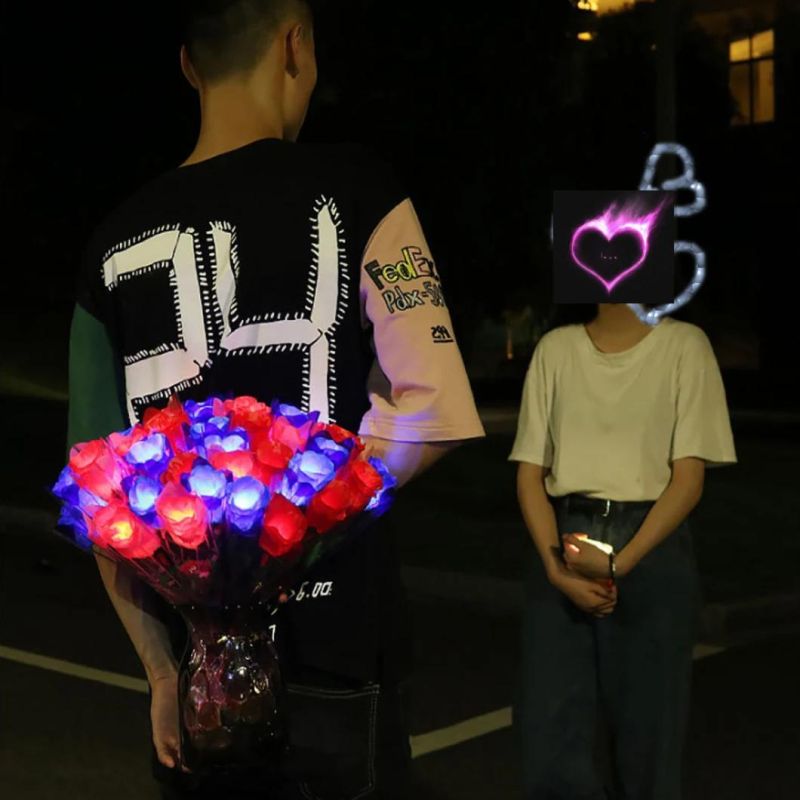 LED Flashing Simulation Rose Flower Night Light Wedding