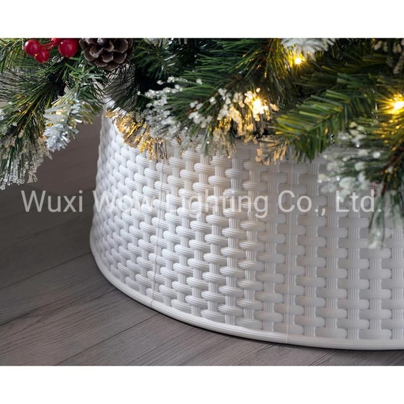 Large Rattan Effect Christmas Tree Collar, White, 65 Cm